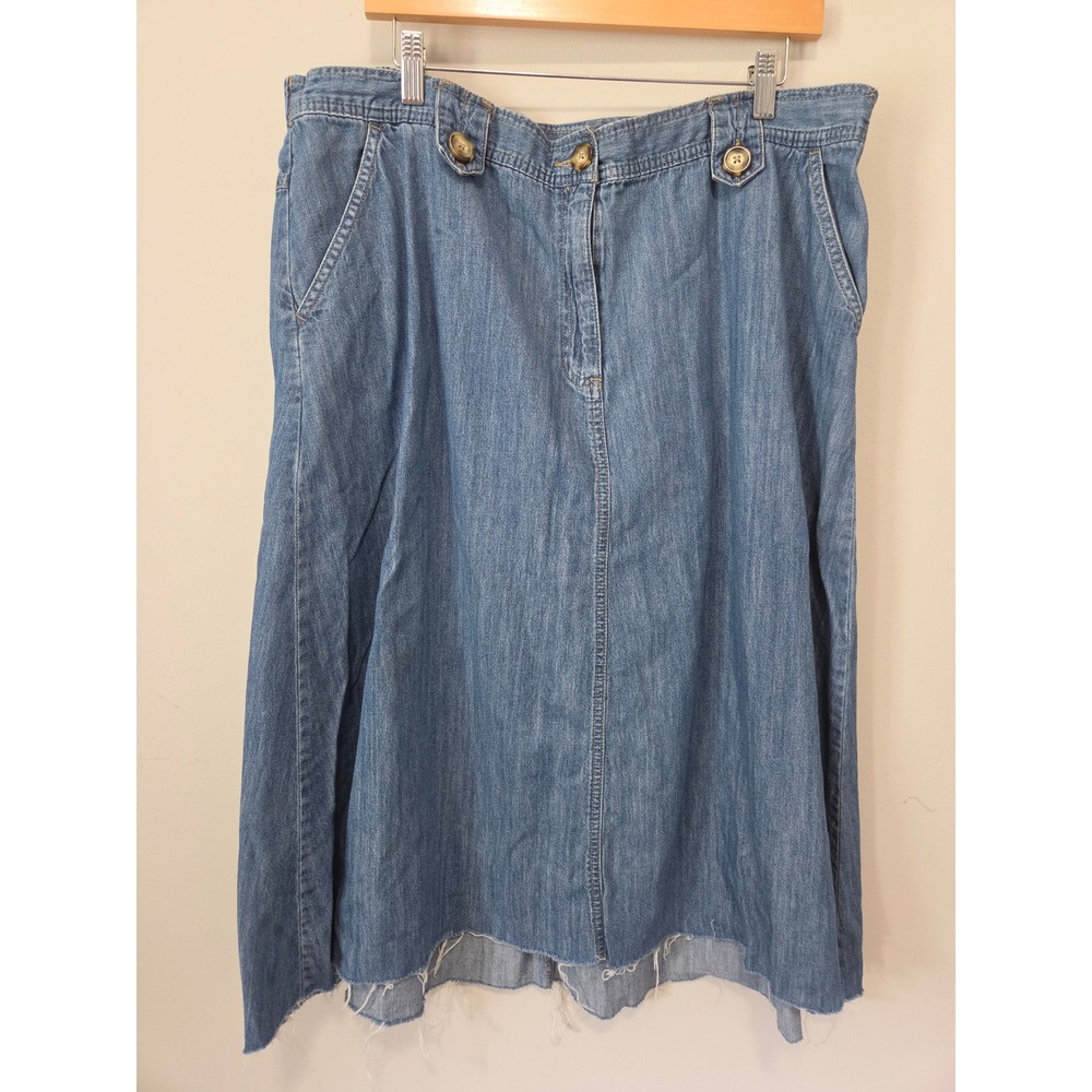 Kim Rogers Woman Blue Denim Midi Skirt 18W Cotton‎ Frayed Hem Pockets Casual